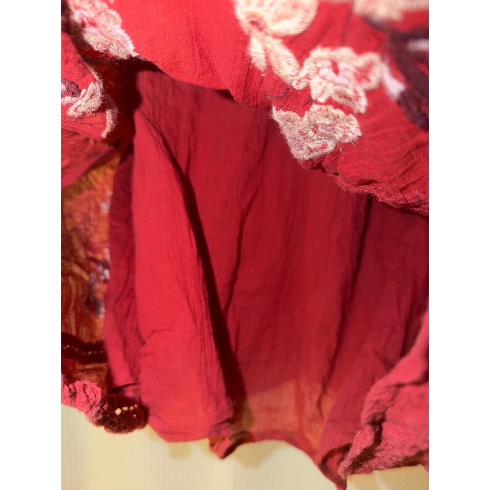 Free People Embroidered Cotton Gauze Boho Mini Dress Large Rust Red - Picture 3 of 7